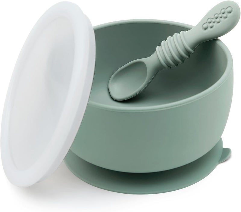SAMiGO Silicone Baby Bowl and Spoon Set with Suction and Lid, First Stage Self Feeding Essentials, Food Bowl for 6+ Months - Image 1